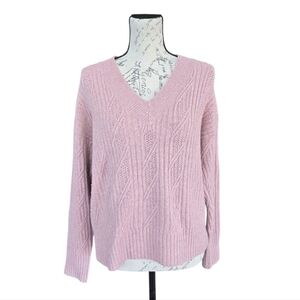 Hazel Moon Rainbow Pink Cable Knit Long Sleeve Sweater M